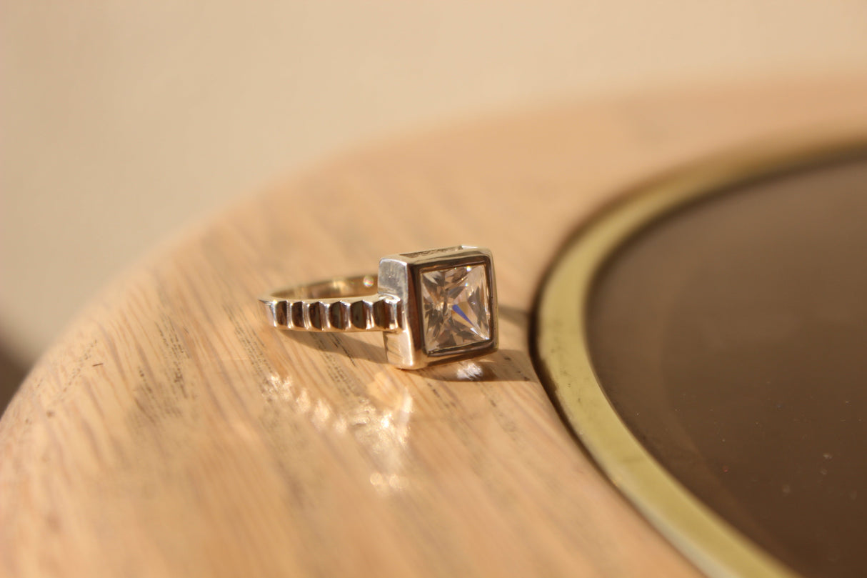 Rhodium 925 Sterling Silver Ring with AAA Grade CZ in Clear