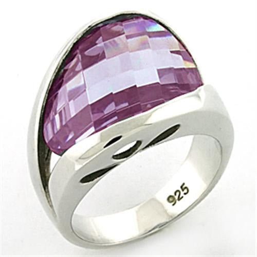 Rhodium 925 Sterling Silver Ring with AAA Grade CZ in Light Amethyst