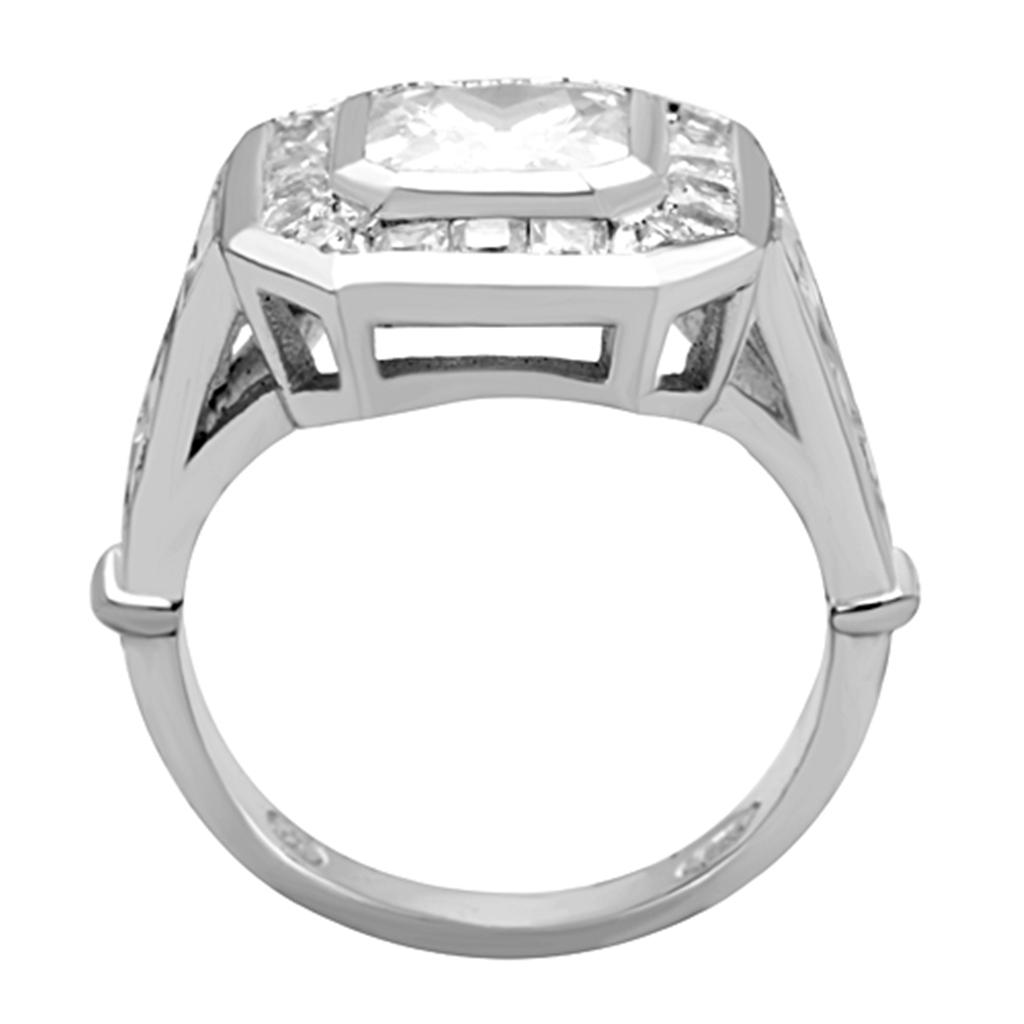 Rhodium 925 Sterling Silver Ring with AAA Grade CZ in Clear