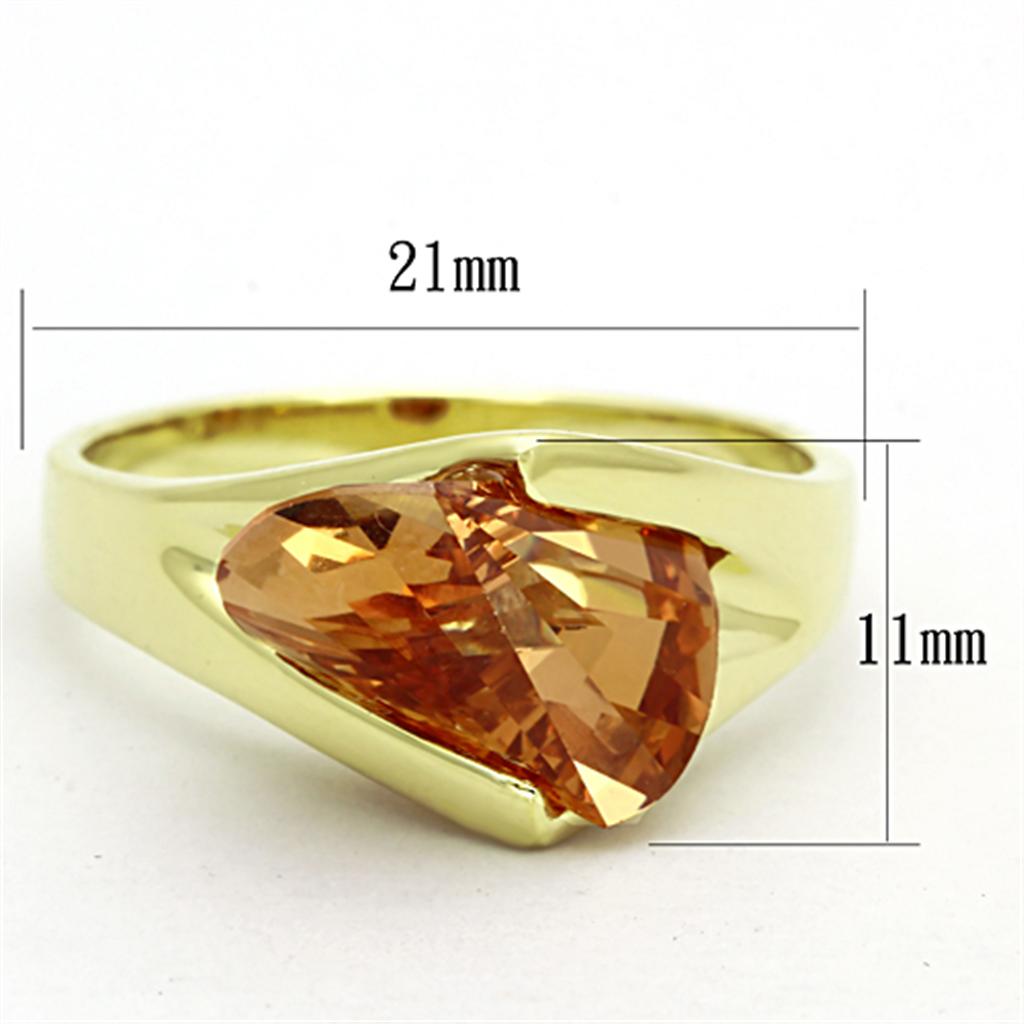 Gold 925 Sterling Silver Ring with AAA Grade CZ in Champagne