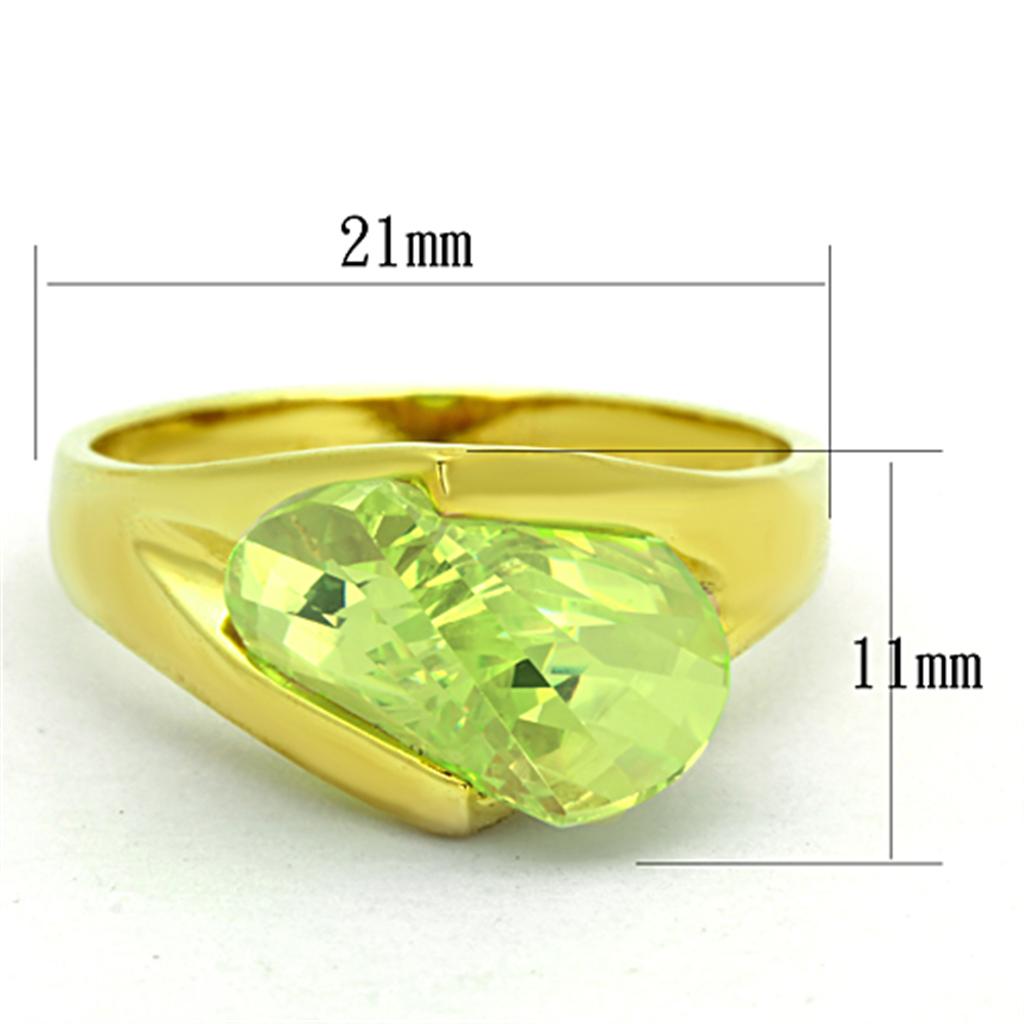 Gold 925 Sterling Silver Ring with AAA Grade CZ in Apple Green color