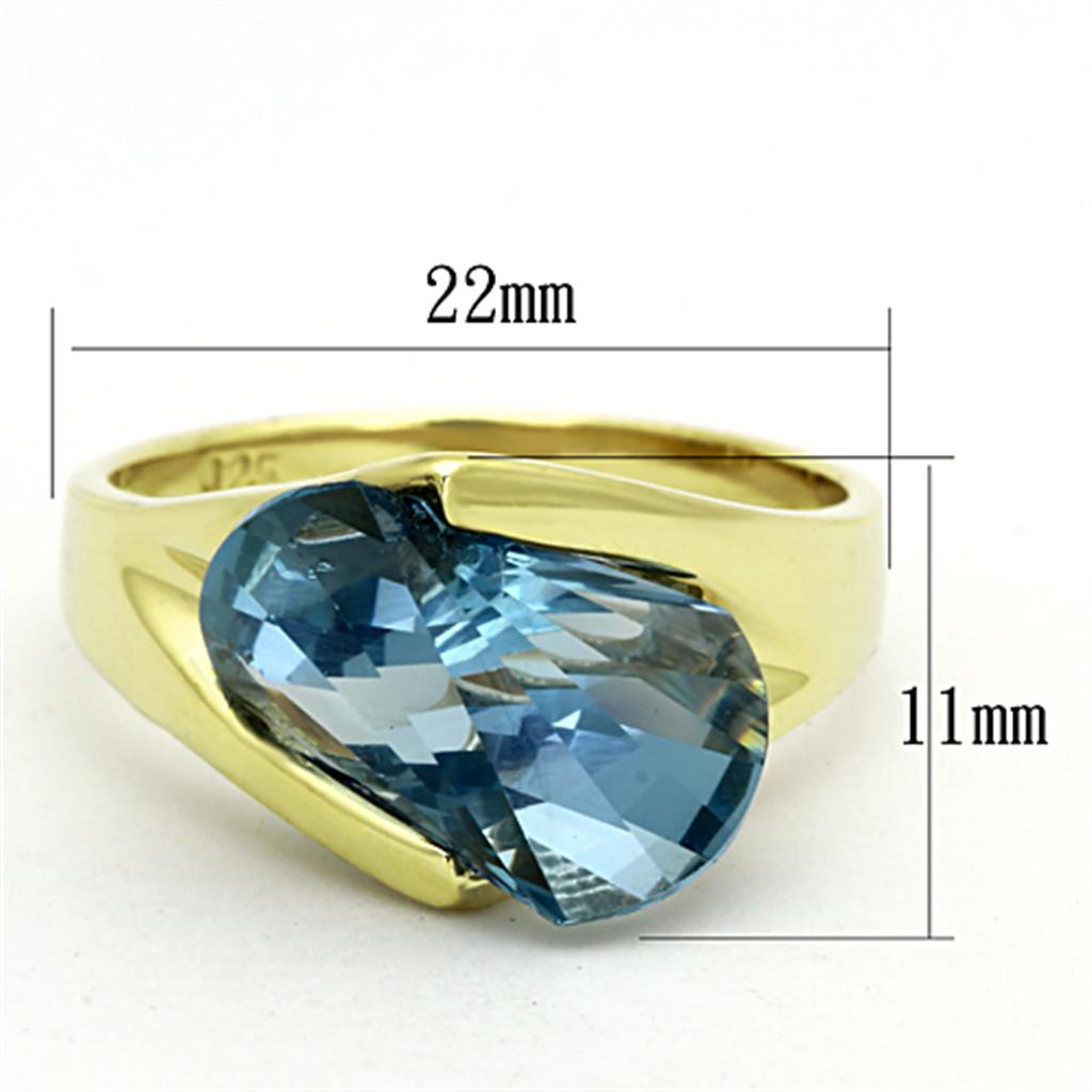 Gold 925 Sterling Silver Ring with Synthetic Spinel in Sea Blue