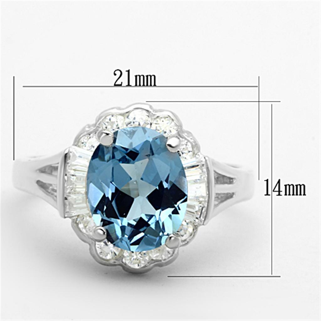 Silver 925 Sterling Silver Ring with Synthetic Spinel in Sea Blue