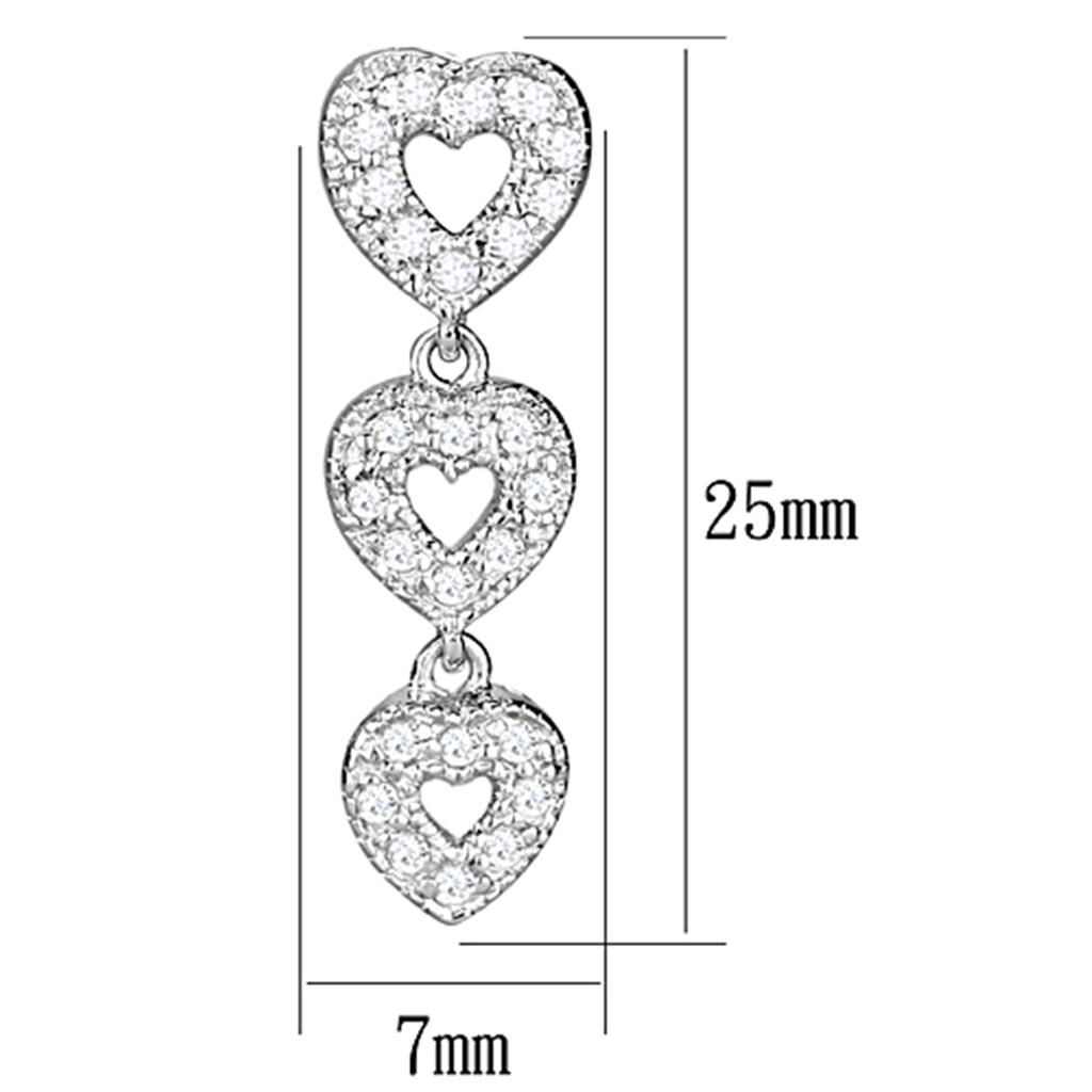 Rhodium 925 Sterling Silver Earrings with AAA Grade CZ in Clear