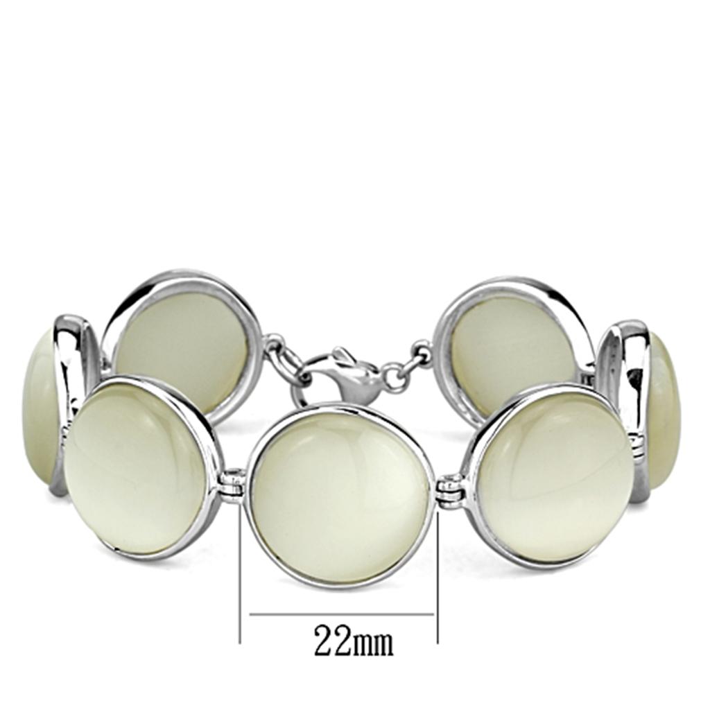 High-Polished 925 Sterling Silver Bracelet with Synthetic Cat Eye in White