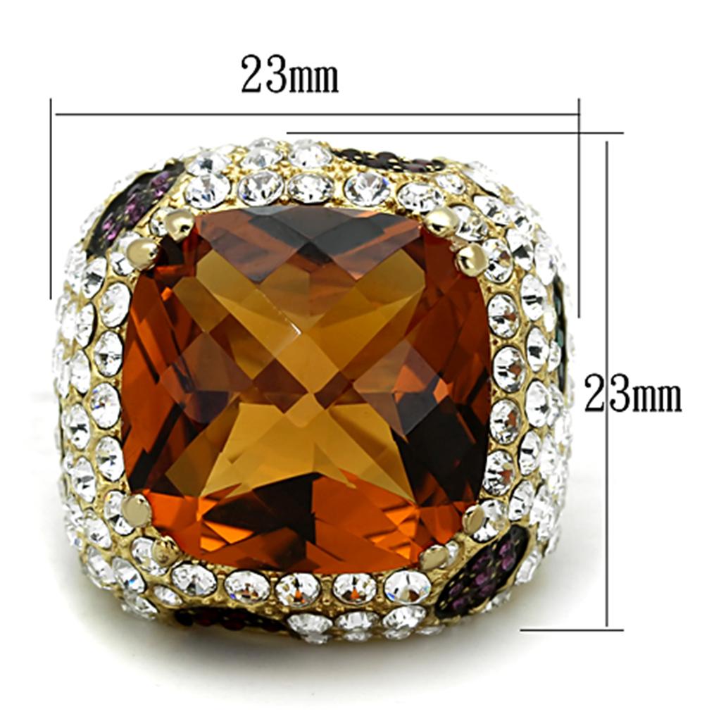 Gold 925 Sterling Silver Ring with Synthetic Synthetic Glass in Champagne