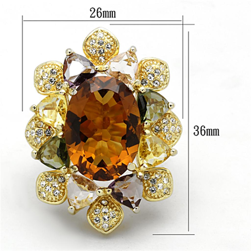 Gold 925 Sterling Silver Ring with Synthetic Synthetic Glass in Champagne