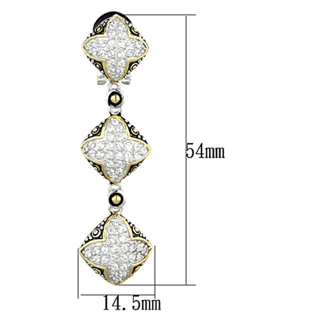 Reverse Two-Tone 925 Sterling Silver Earrings with AAA Grade CZ in Clear