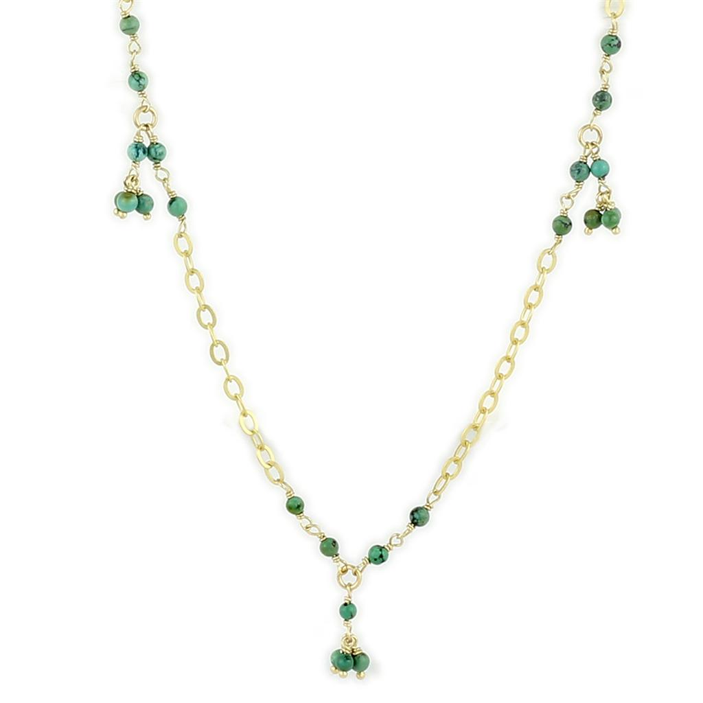 Matte Gold 925 Sterling Silver Necklace with Semi-Precious Turquoise in Emerald