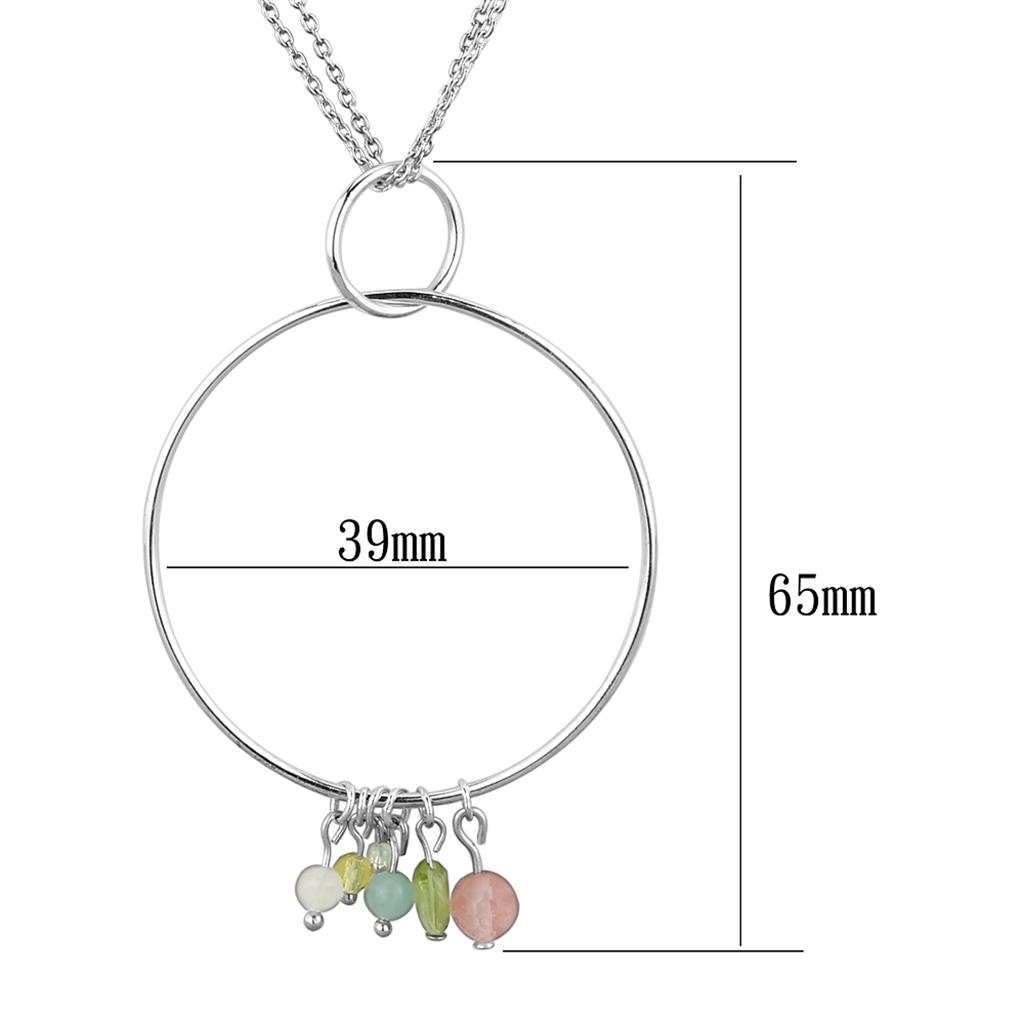 Silver 925 Sterling Silver Necklace with Synthetic Glass Bead in Multi Color