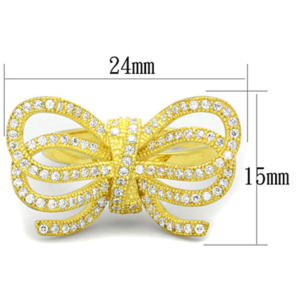 Gold 925 Sterling Silver Ring with AAA Grade CZ in Clear