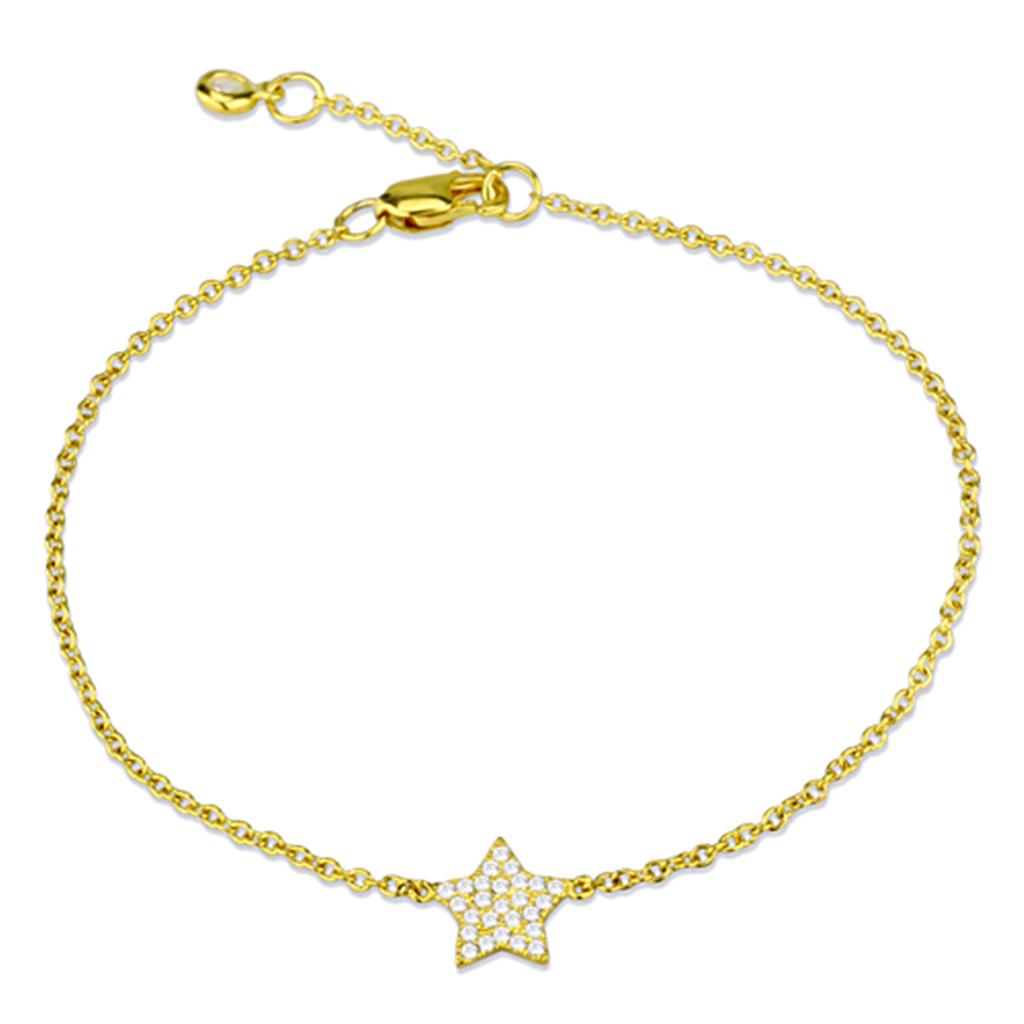 Gold 925 Sterling Silver Bracelet with AAA Grade CZ in Clear