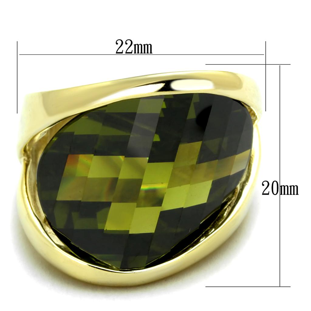 Gold 925 Sterling Silver Ring with AAA Grade CZ in Olivine color