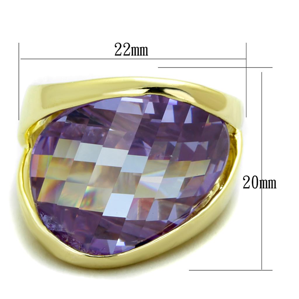 Gold 925 Sterling Silver Ring with AAA Grade CZ in Amethyst