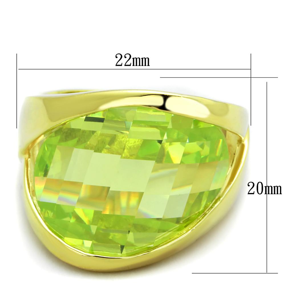 Gold 925 Sterling Silver Ring with Synthetic Synthetic Glass in Apple Green color