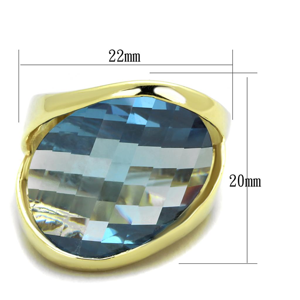 Gold 925 Sterling Silver Ring with Synthetic Synthetic Glass in Sea Blue
