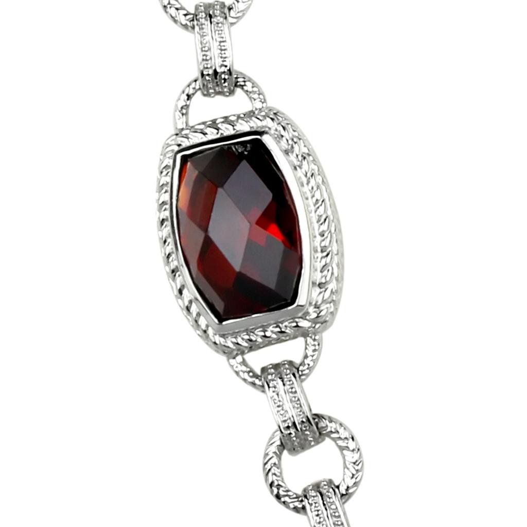 Rhodium 925 Sterling Silver Necklace with AAA Grade CZ in Garnet
