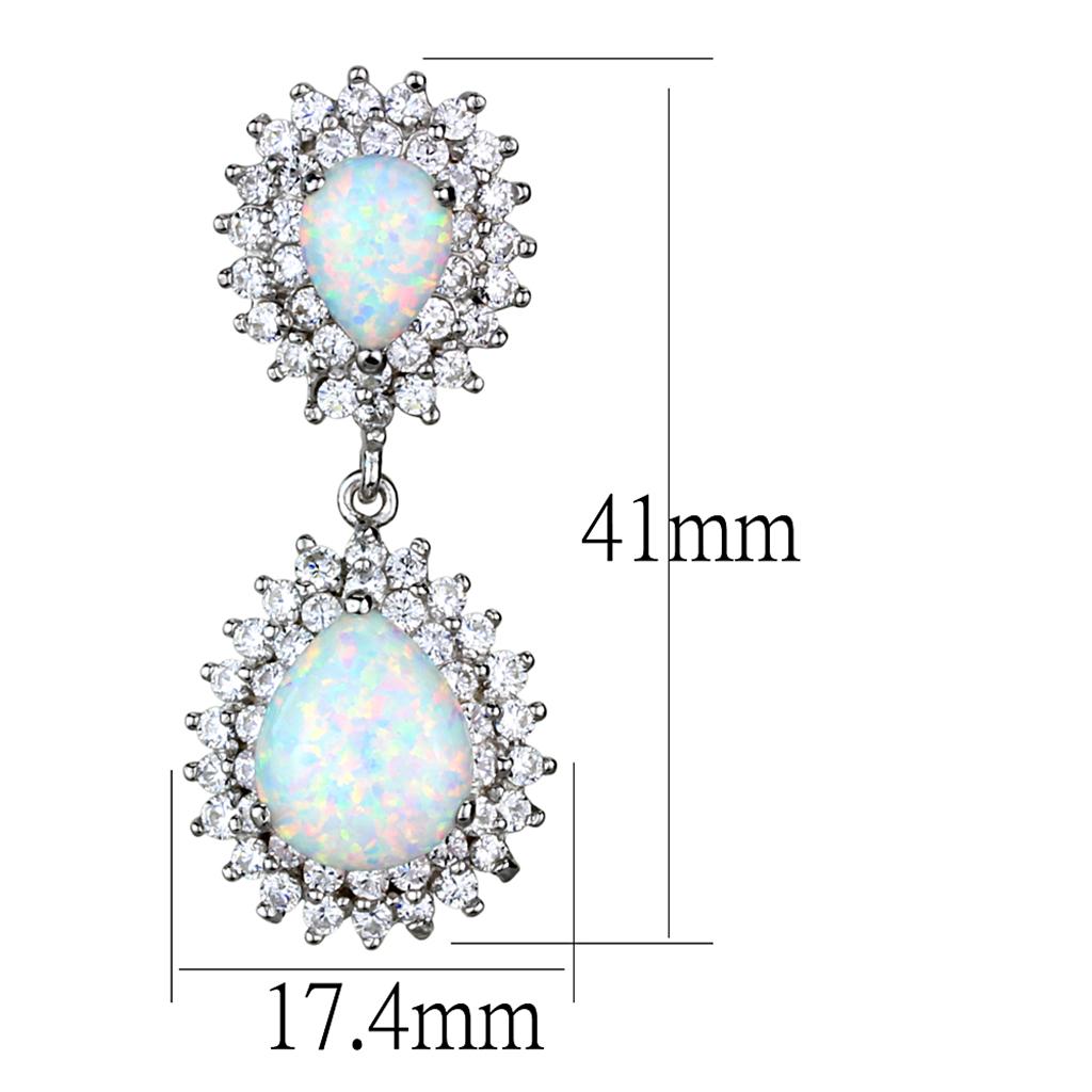 Rhodium 925 Sterling Silver Earrings with Semi-Precious Opal in Aurora Borealis (Rainbow Effect)