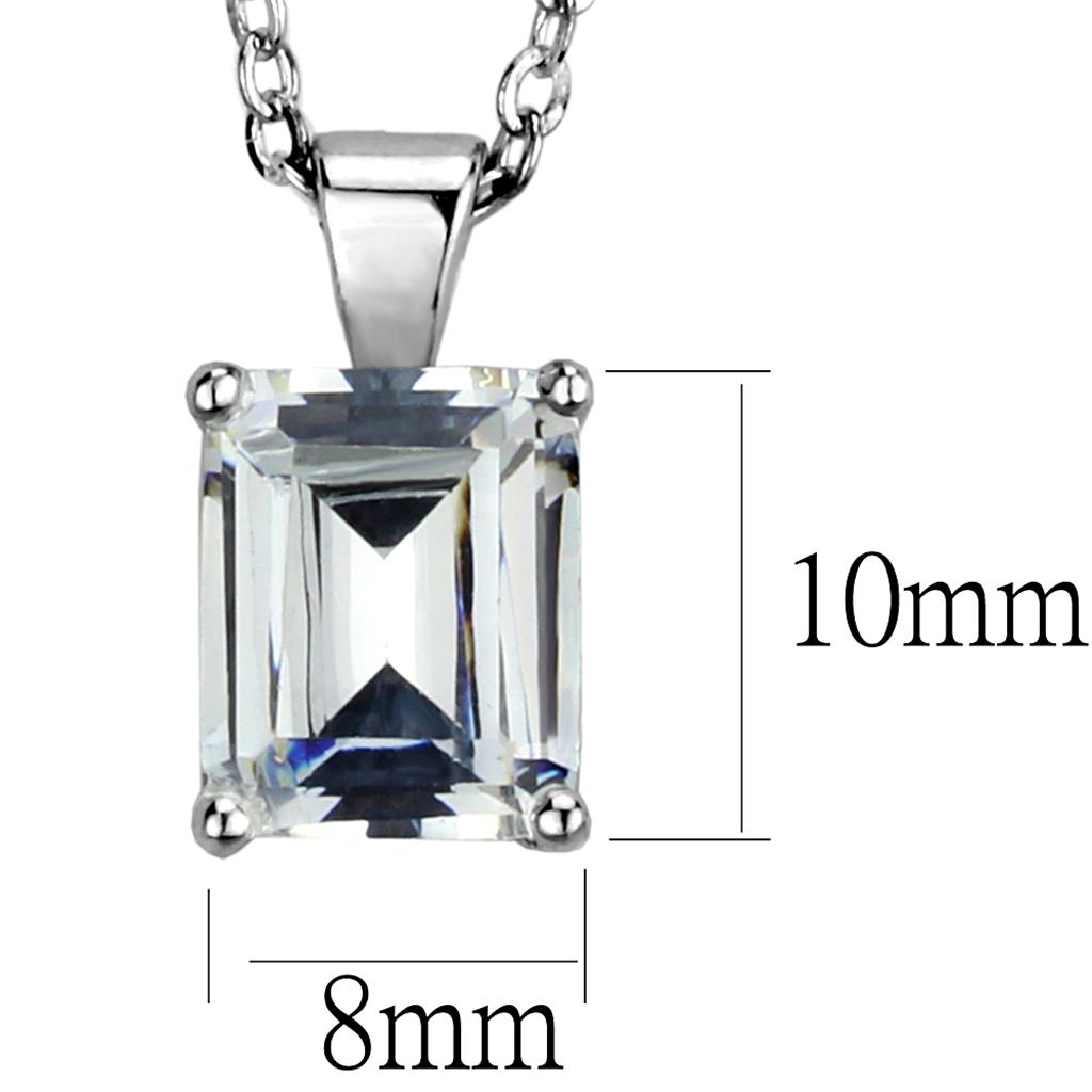 Rhodium 925 Sterling Silver Chain Pendant with AAA Grade CZ in Clear