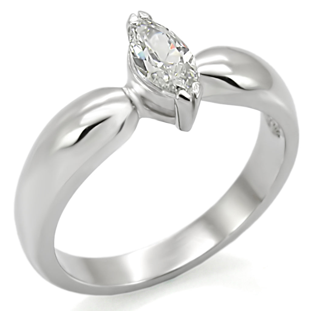 High polished (no plating) Stainless Steel Ring with AAA Grade CZ in Clear