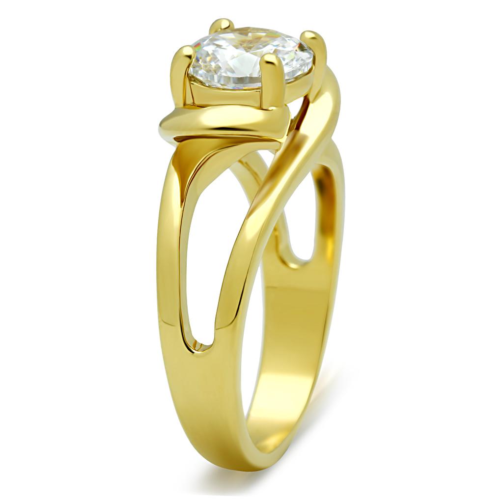 IP Gold(Ion Plating) Stainless Steel Ring with AAA Grade CZ in Clear