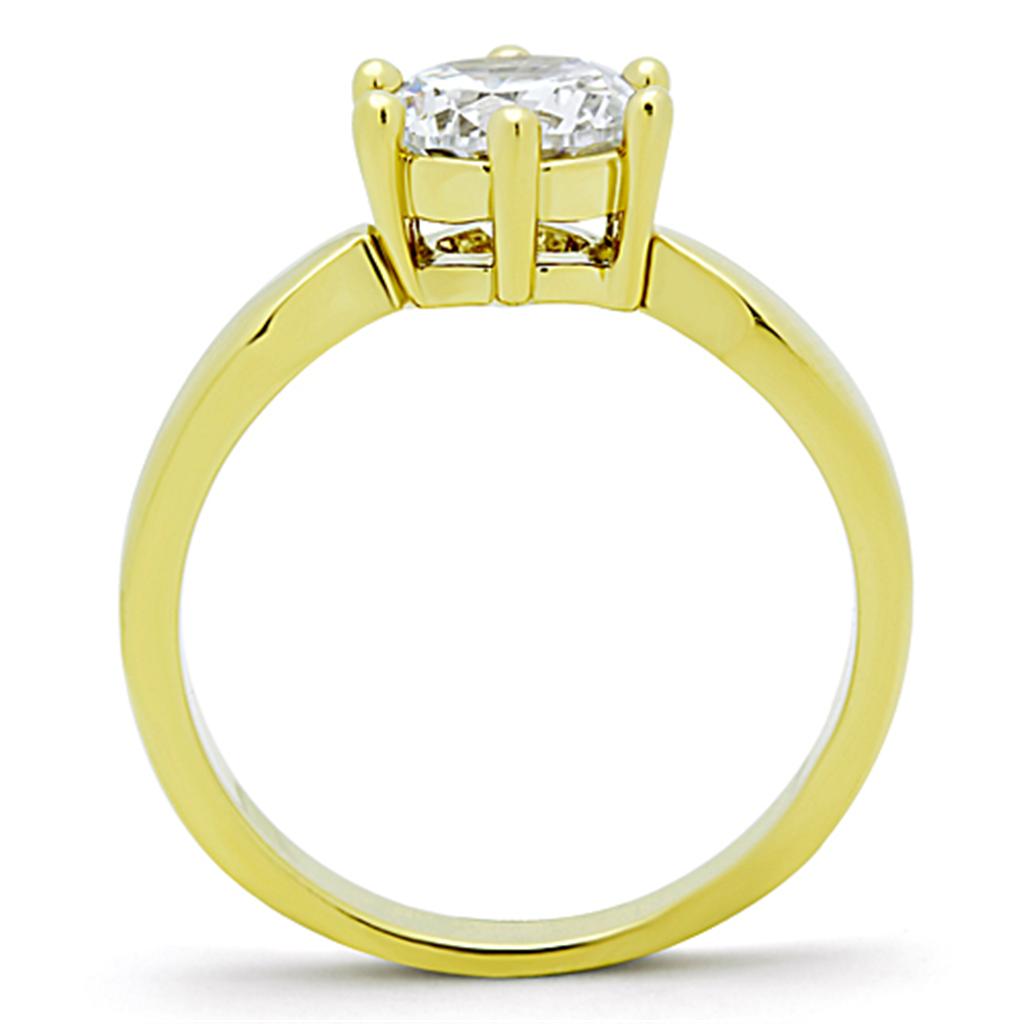 IP Gold(Ion Plating) Stainless Steel Ring with AAA Grade CZ in Clear
