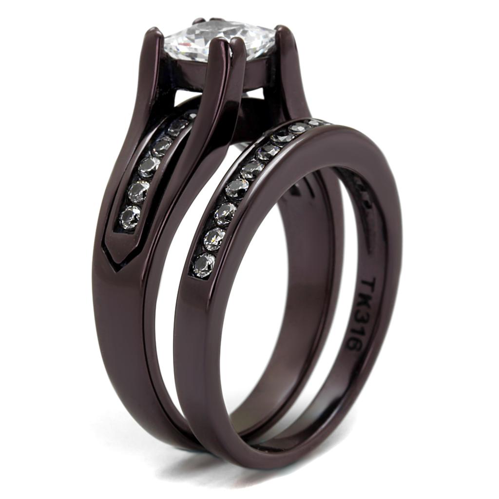 IP Dark Brown (IP coffee) Stainless Steel Ring with AAA Grade CZ in Clear