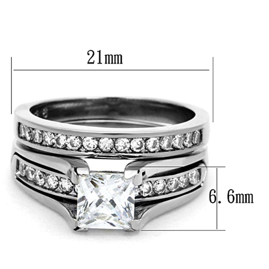 High polished (no plating) Stainless Steel Ring with AAA Grade CZ in Clear
