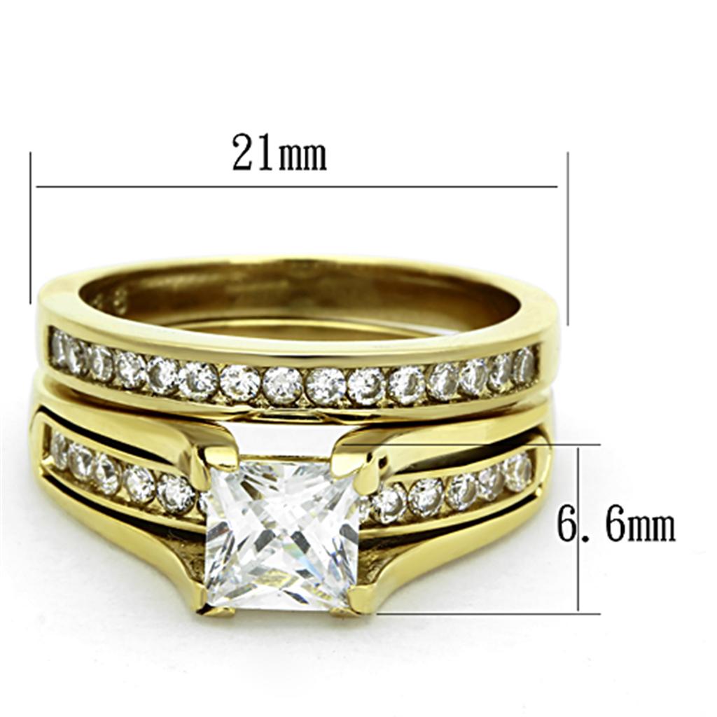 IP Gold(Ion Plating) Stainless Steel Ring with AAA Grade CZ in Clear