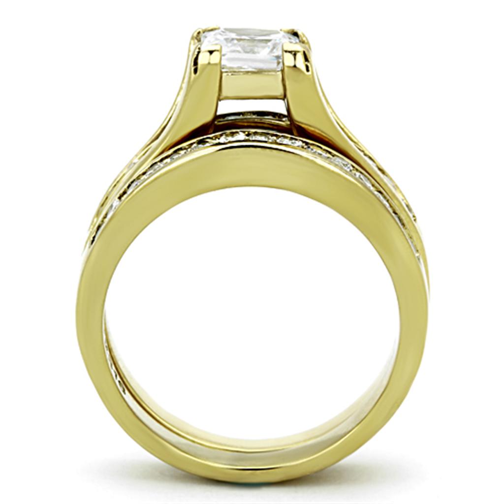 IP Gold(Ion Plating) Stainless Steel Ring with AAA Grade CZ in Clear
