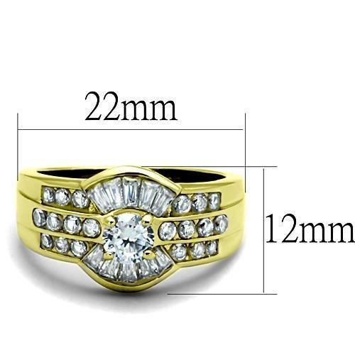 IP Gold(Ion Plating) Stainless Steel Ring with AAA Grade CZ in Clear