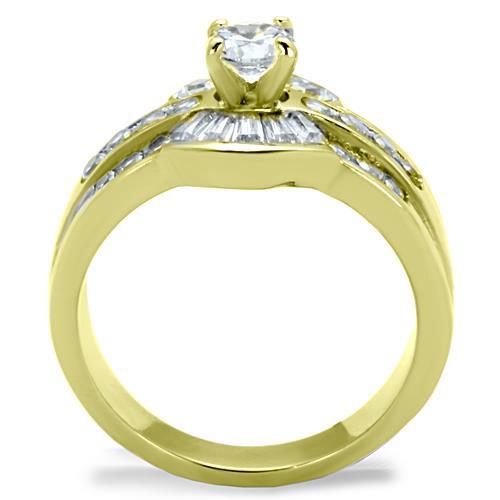 IP Gold(Ion Plating) Stainless Steel Ring with AAA Grade CZ in Clear