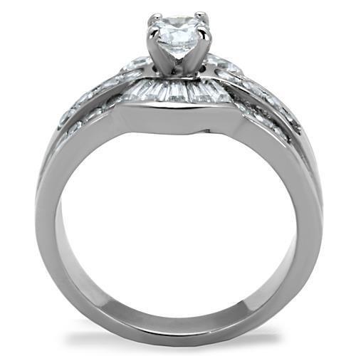 High polished (no plating) Stainless Steel Ring with AAA Grade CZ in Clear