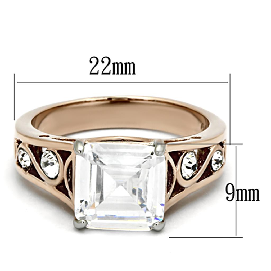 Two-Tone IP Rose Gold Stainless Steel Ring with AAA Grade CZ in Clear