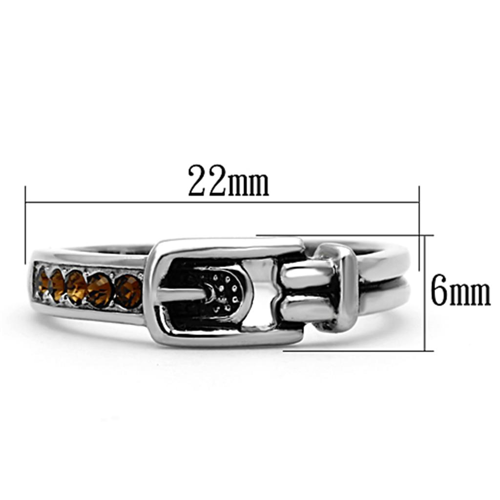 High polished (no plating) Stainless Steel Ring with Top Grade Crystal in Smoked Quartz