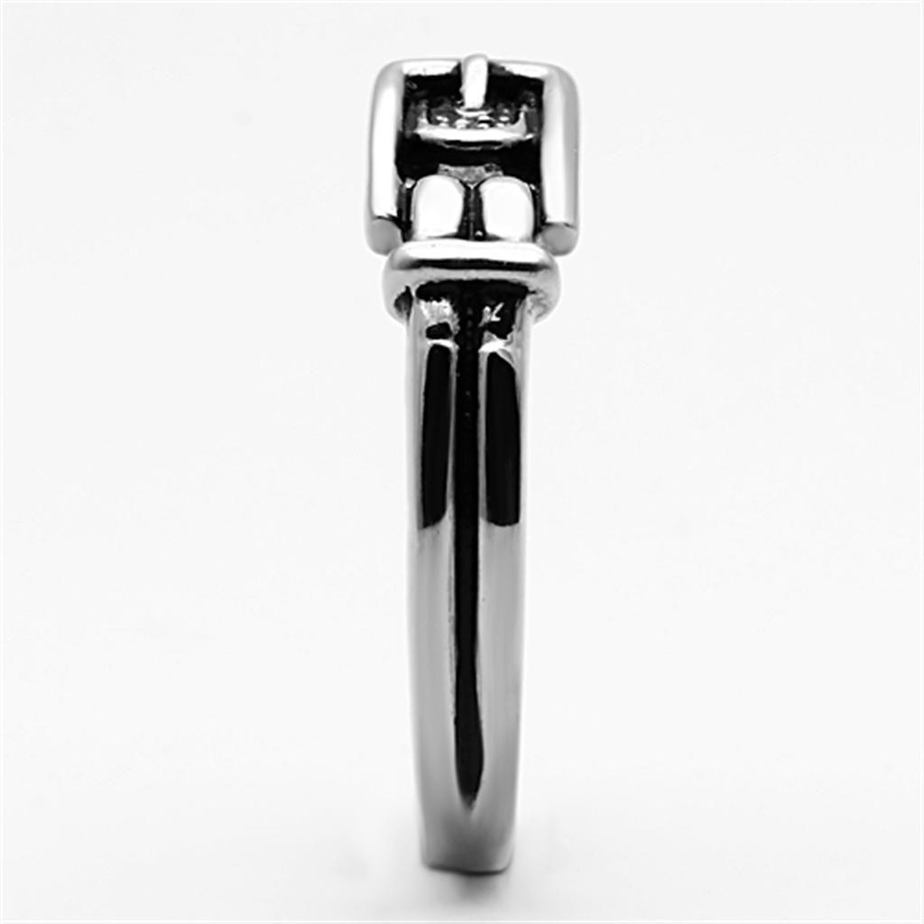 High polished (no plating) Stainless Steel Ring with Top Grade Crystal in Smoked Quartz