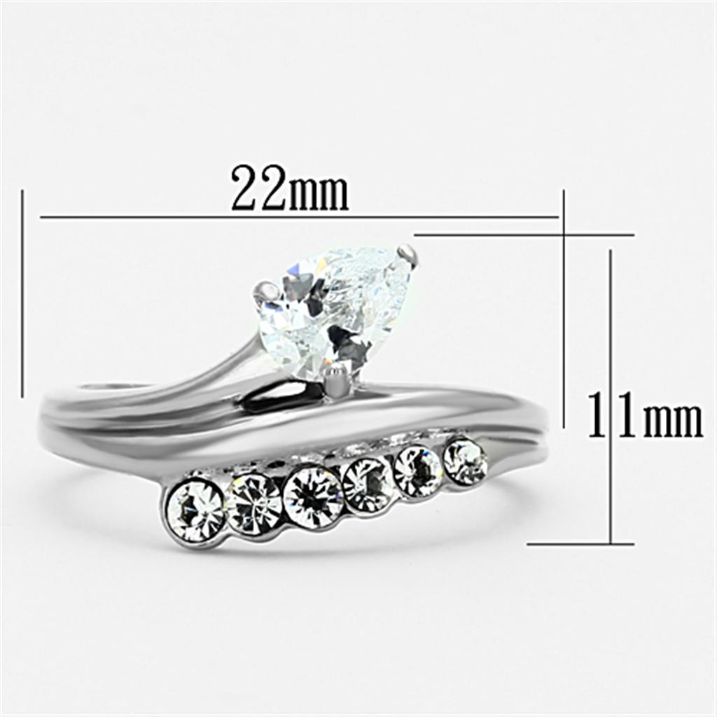 High polished (no plating) Stainless Steel Ring with AAA Grade CZ in Clear
