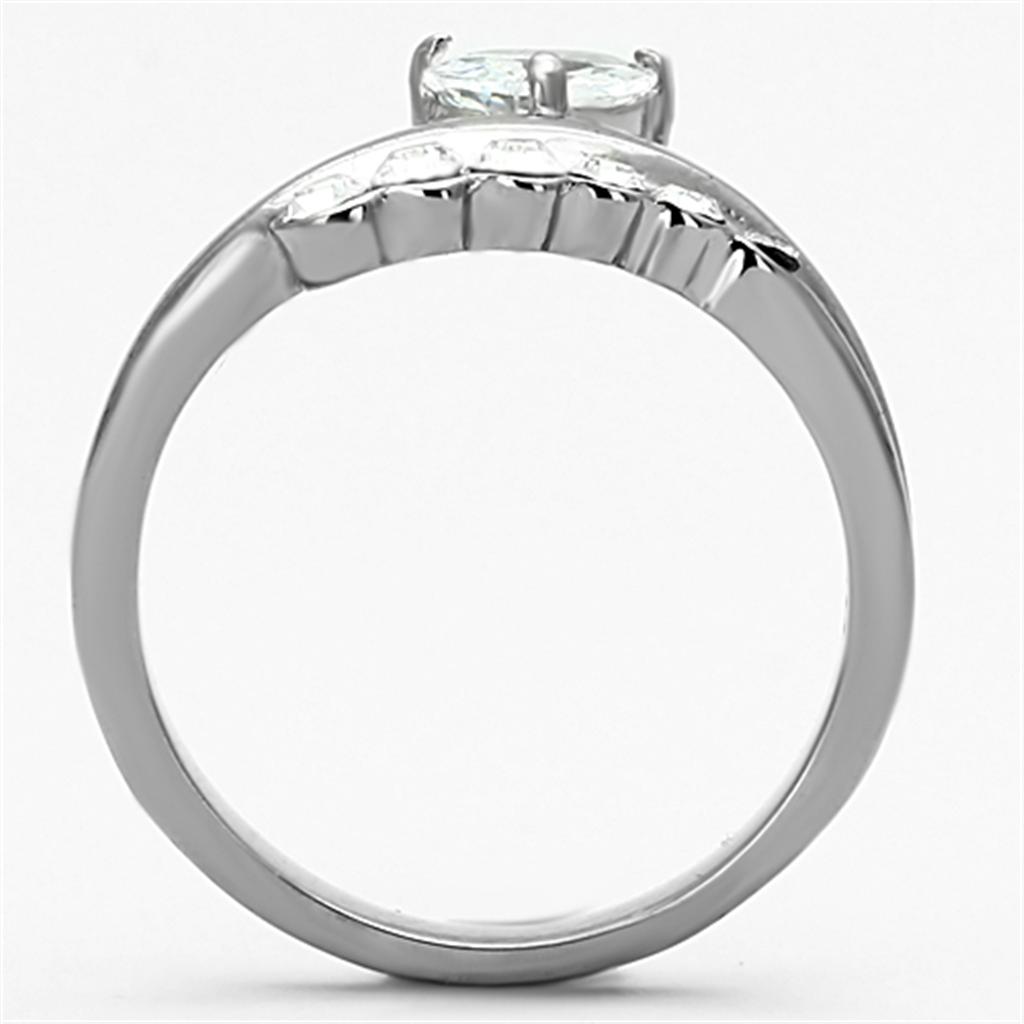 High polished (no plating) Stainless Steel Ring with AAA Grade CZ in Clear