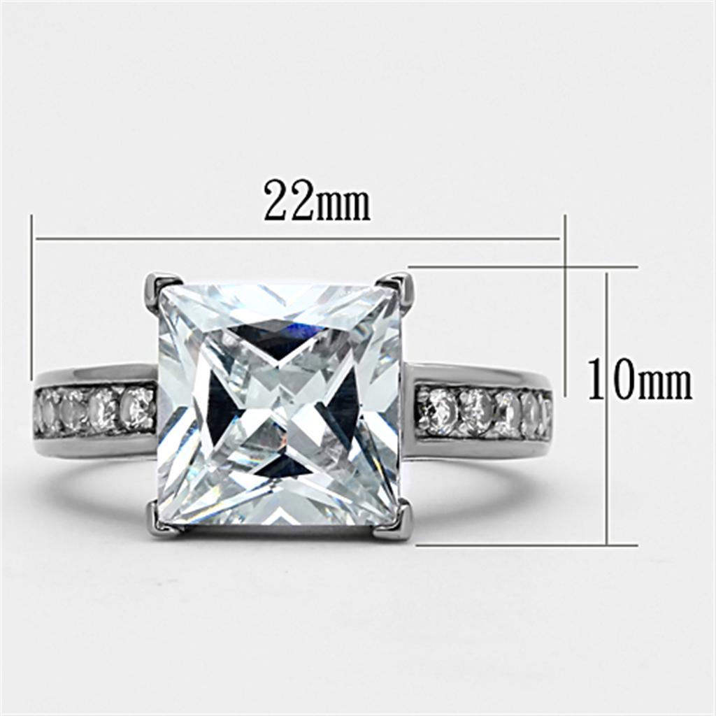 High polished (no plating) Stainless Steel Ring with AAA Grade CZ in Clear