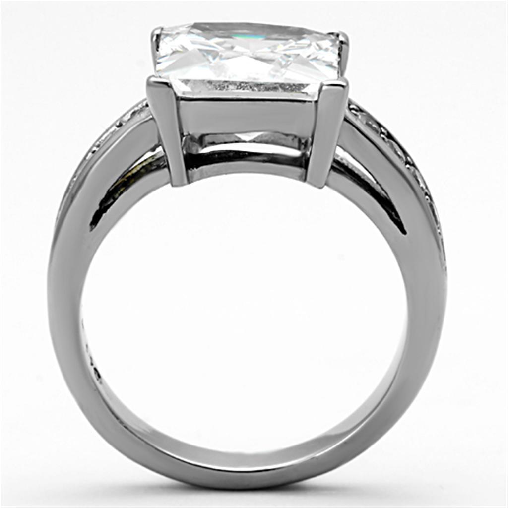 High polished (no plating) Stainless Steel Ring with AAA Grade CZ in Clear