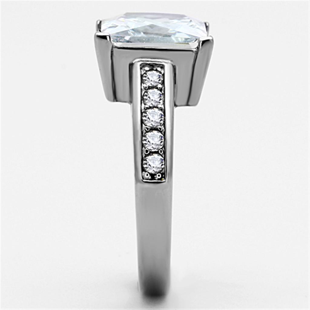 High polished (no plating) Stainless Steel Ring with AAA Grade CZ in Clear