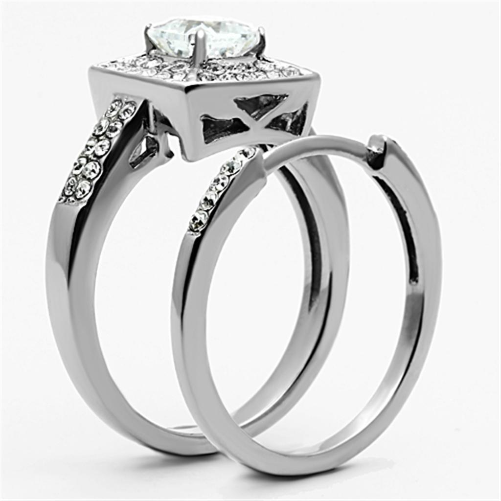High polished (no plating) Stainless Steel Ring with AAA Grade CZ in Clear
