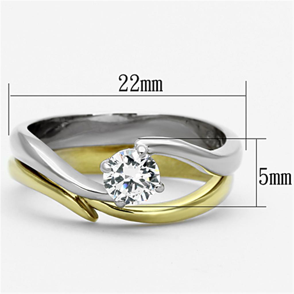 Two-Tone IP Gold (Ion Plating) Stainless Steel Ring with AAA Grade CZ in Clear