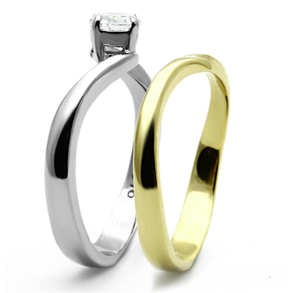 Two-Tone IP Gold (Ion Plating) Stainless Steel Ring with AAA Grade CZ in Clear
