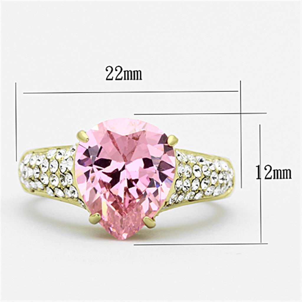 IP Gold(Ion Plating) Stainless Steel Ring with AAA Grade CZ in Rose