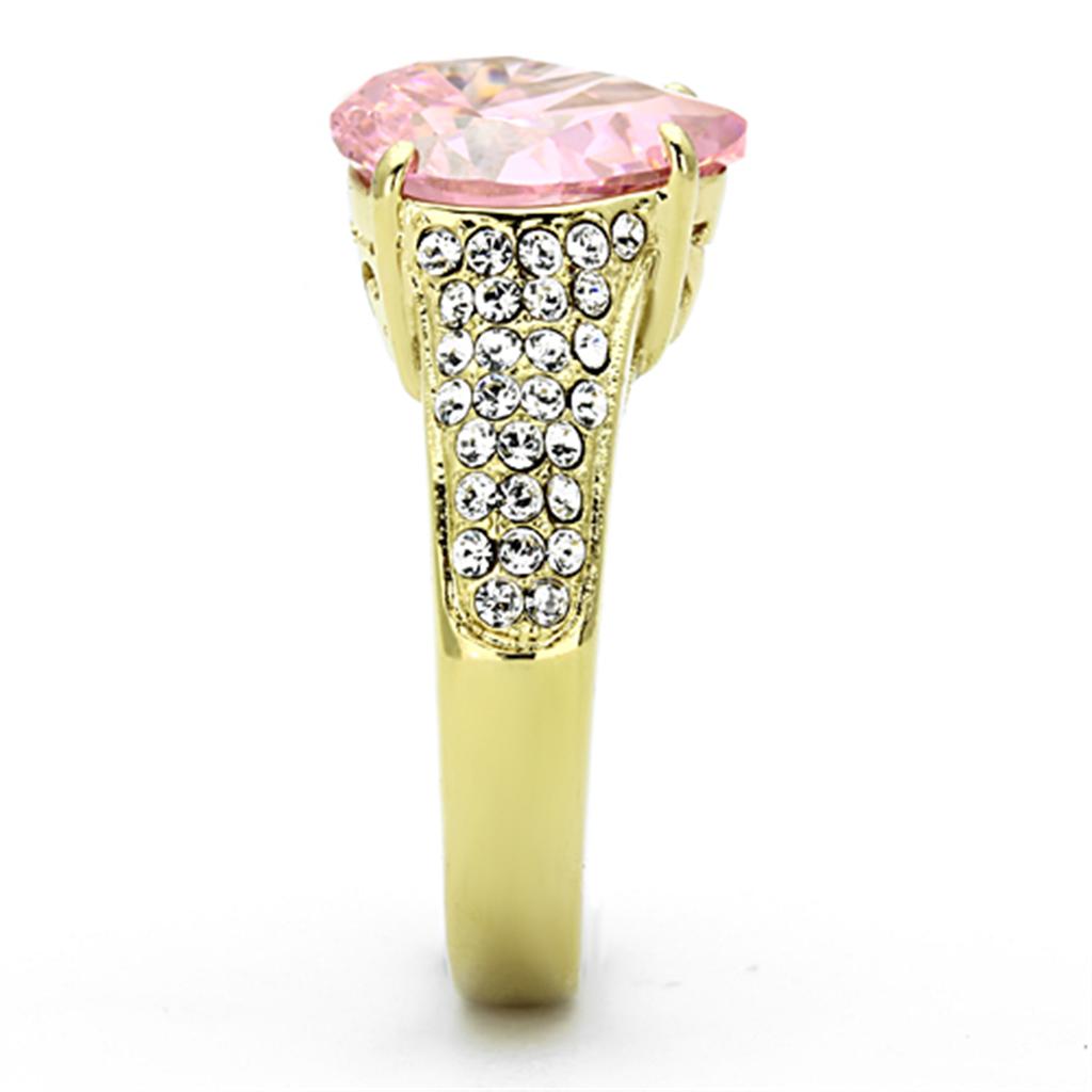 IP Gold(Ion Plating) Stainless Steel Ring with AAA Grade CZ in Rose