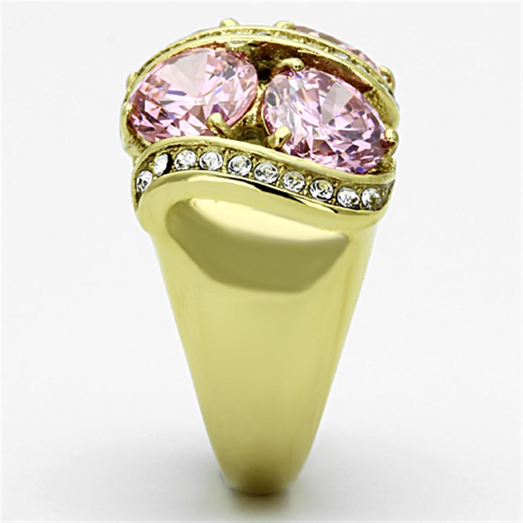 IP Gold(Ion Plating) Stainless Steel Ring with AAA Grade CZ in Rose