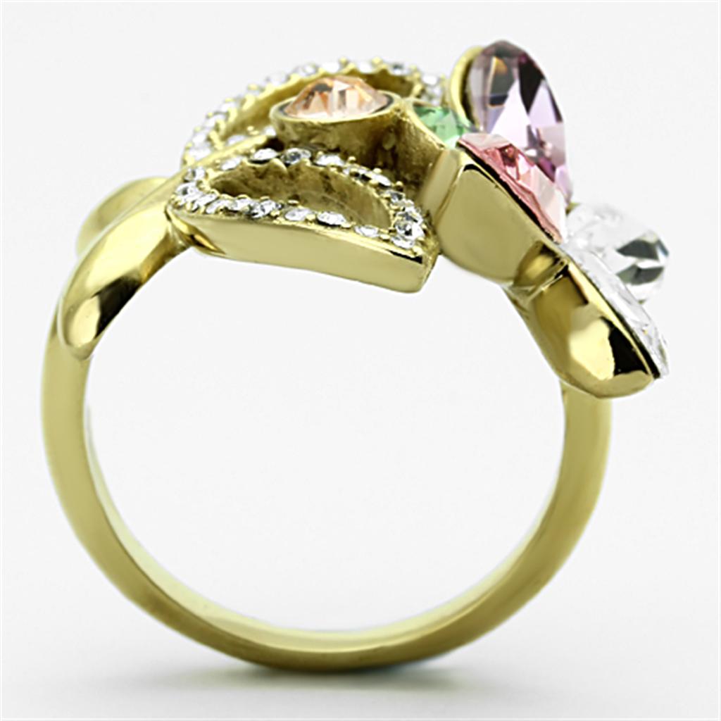 IP Gold(Ion Plating) Stainless Steel Ring with Top Grade Crystal in Multi Color