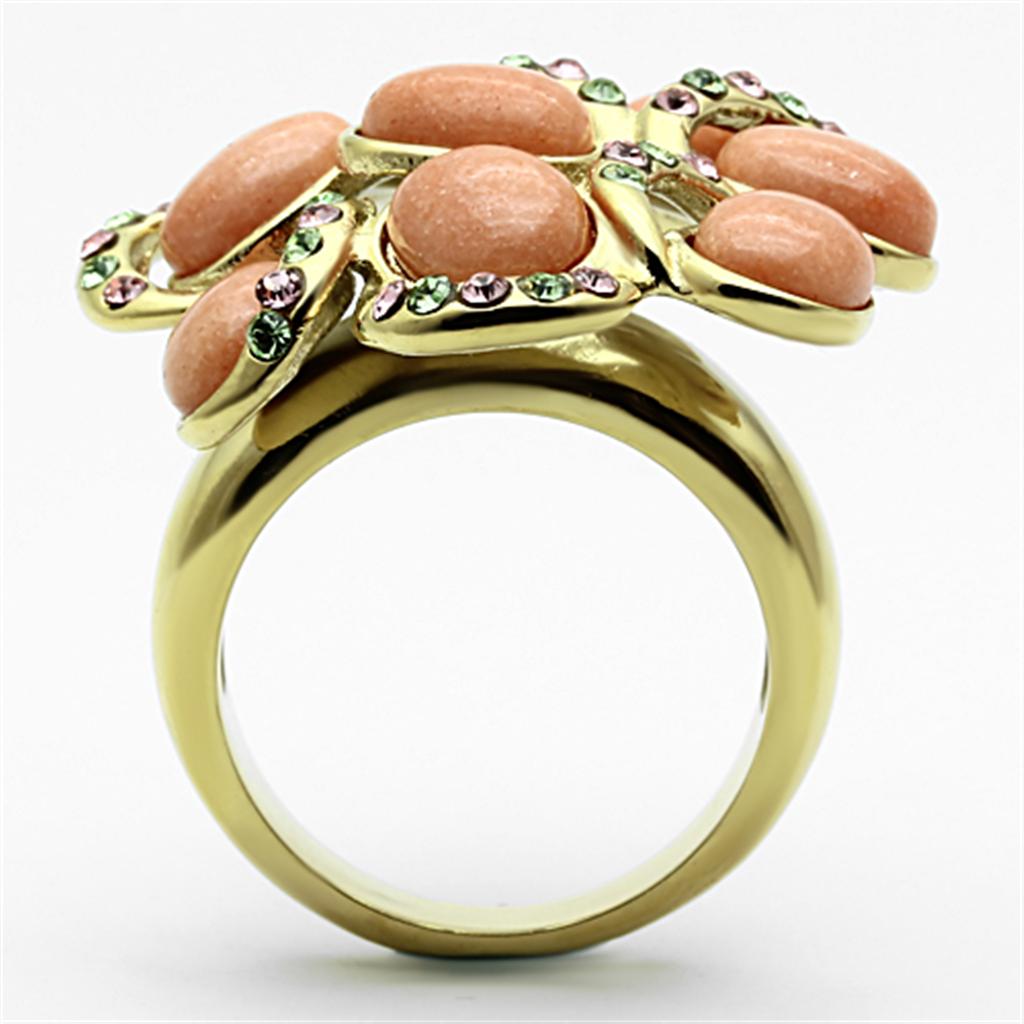 IP Gold(Ion Plating) Stainless Steel Ring with Synthetic Coral in Orange