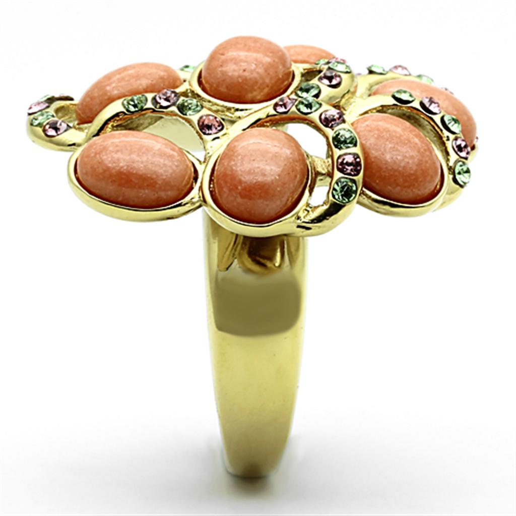 IP Gold(Ion Plating) Stainless Steel Ring with Synthetic Coral in Orange
